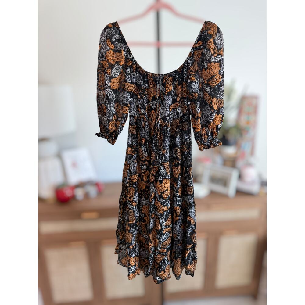 Faithfull The Brand Matisse Floral Midi Dress Orange & Black Women's Size 2/XS - Picture 9 of 16